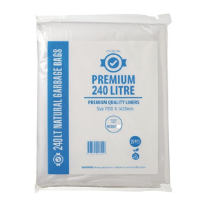 Jantex Premium Food Safe Garbage Bags Clear 240Ltr (25 Pack)