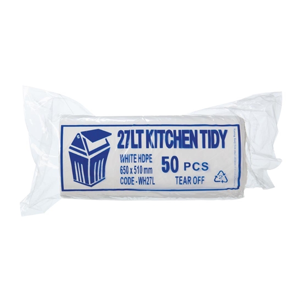 Jantex Kitchen Tidy White Garbage Bags Medium 27Ltr (50 Pack)