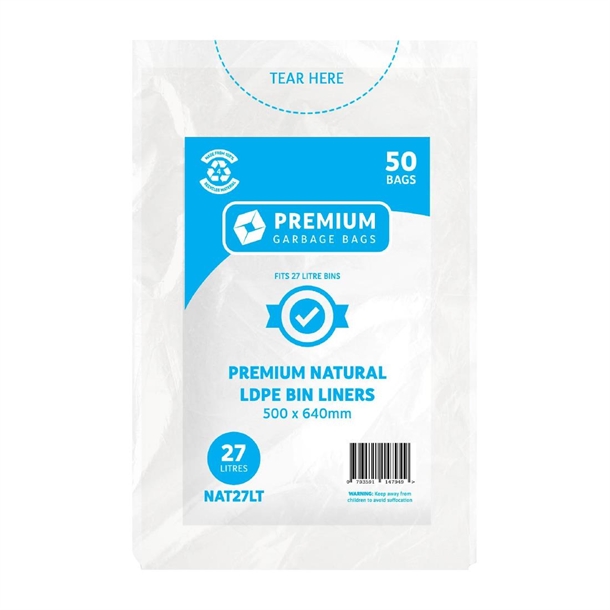 Jantex Kitchen Tidy Food Safe Garbage Bags Clear 27Ltr (50 Pack) Jantex Kitchen Tidy Food Safe Garbage Bags Clear 27Ltr (50 Pack)