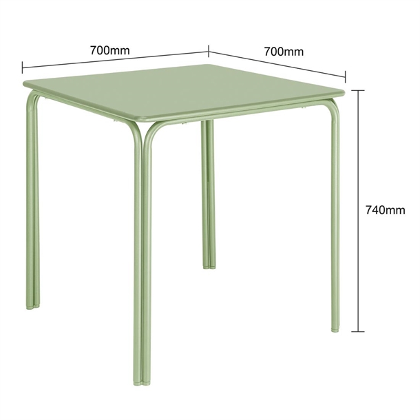 Bolero Adeline Steel Square Table 700mm Light Green