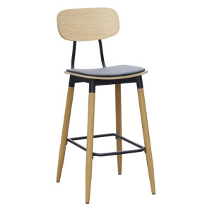 Durafurn Austin Barstool Black PU Vinyl Seat & Natural Backrest (2 Pack)