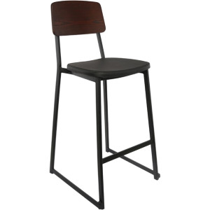 Furnlink Denver Black Vinyl/Dark Natural Barstool (2 Pack)