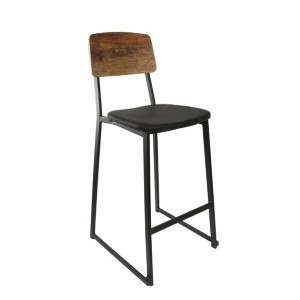 Furnlink Denver Black Vinyl/Rustic Wood Barstool (2 Pack)
