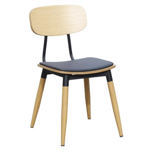 Durafurn Austin Chair Black PU Vinyl Seat & Natural Backrest (2 Pack)