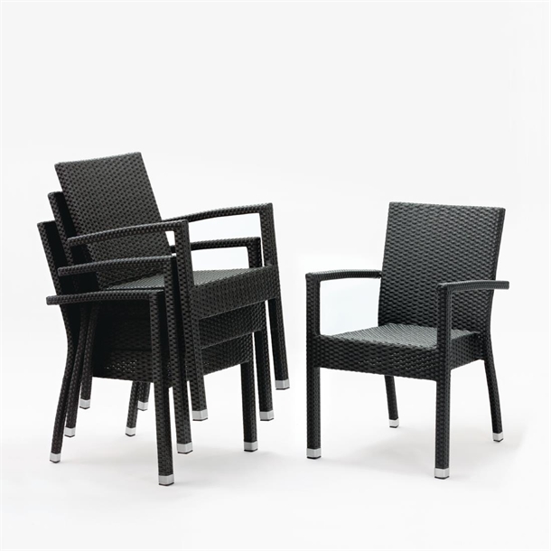 Bolero PE Wicker Armchairs Charcoal (4 Pack)