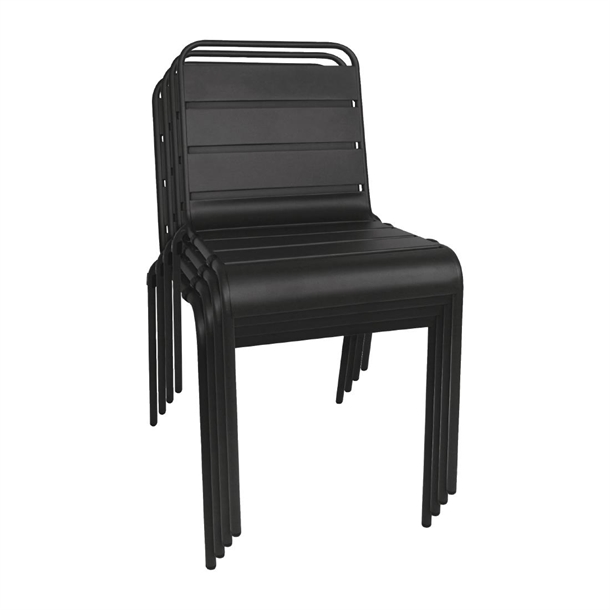 Bolero Black Slatted Steel Side Chairs (4 Pack)