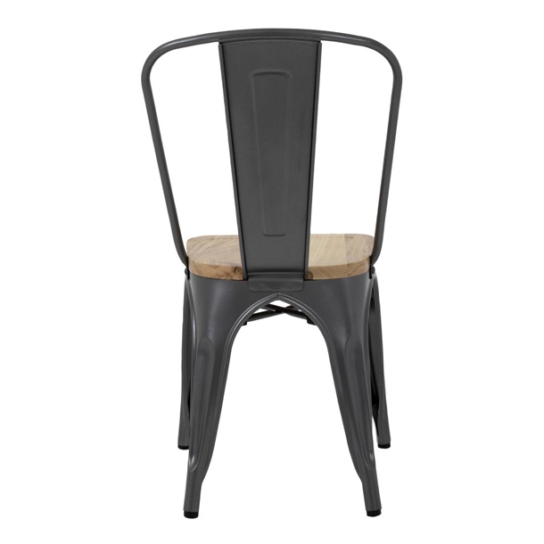 Bolero Steel Dining Side Chairs with Wooden Seat pads Grey (Pack of 4)