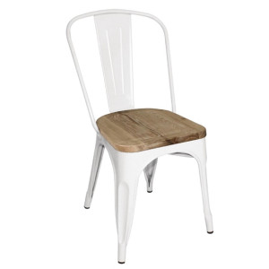 Bolero Bistro Metal Dining Side Chair with Wooden Seat Pad White (4 Pack)