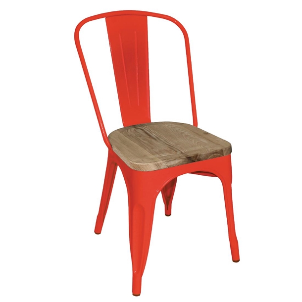 Bolero Bistro Metal Dining Side Chair with Wooden Seat Pad Red (4 Pack) Bolero Bistro Metal Dining Side Chair with Wooden Seat Pad Red (4 Pack)