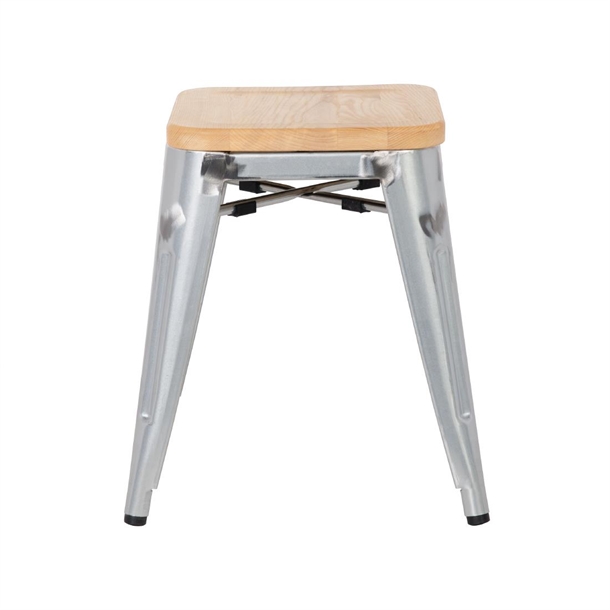 Bolero Bistro Metal Low Bar Stool with Wooden Seat Pad Steel (4 Pack)