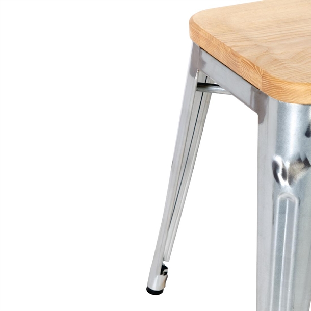Bolero Bistro Metal Low Bar Stool with Wooden Seat Pad Steel (4 Pack)