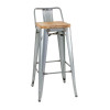 Bolero Bistro Backrest High Stools with Wooden Seat Pad Galvanised Steel (4 Pack)