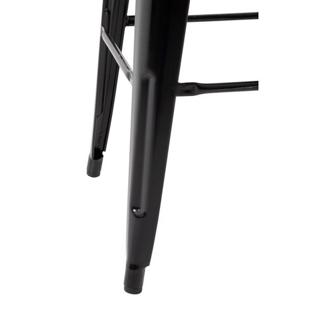 Bolero Bistro Metal High Bar Stool with Wooden Seat Pad and Back Rest Black (Pack of 4)