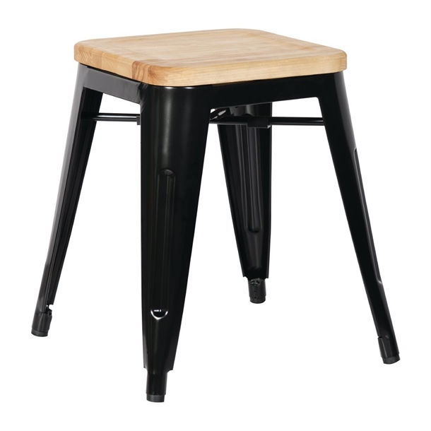 Bolero Bistro Metal Low Bar Stool with Wooden Seat Pad Black (Pack of 4) Bolero Bistro Metal Low Bar Stool with Wooden Seat Pad Black (Pack of 4)