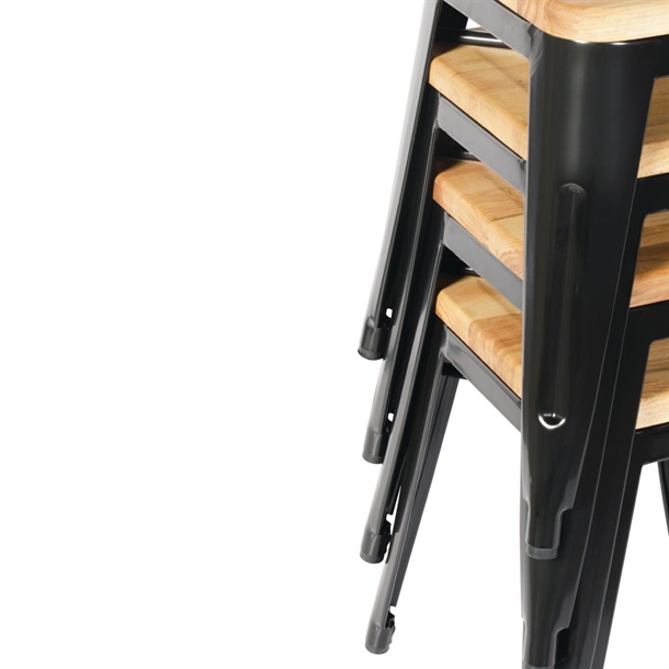 Bolero Bistro Metal Low Bar Stool with Wooden Seat Pad Black (Pack of 4) Bolero Bistro Metal Low Bar Stool with Wooden Seat Pad Black (Pack of 4)
