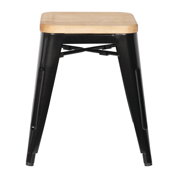 Bolero Bistro Metal Low Bar Stool with Wooden Seat Pad Black (Pack of 4) Bolero Bistro Metal Low Bar Stool with Wooden Seat Pad Black (Pack of 4)