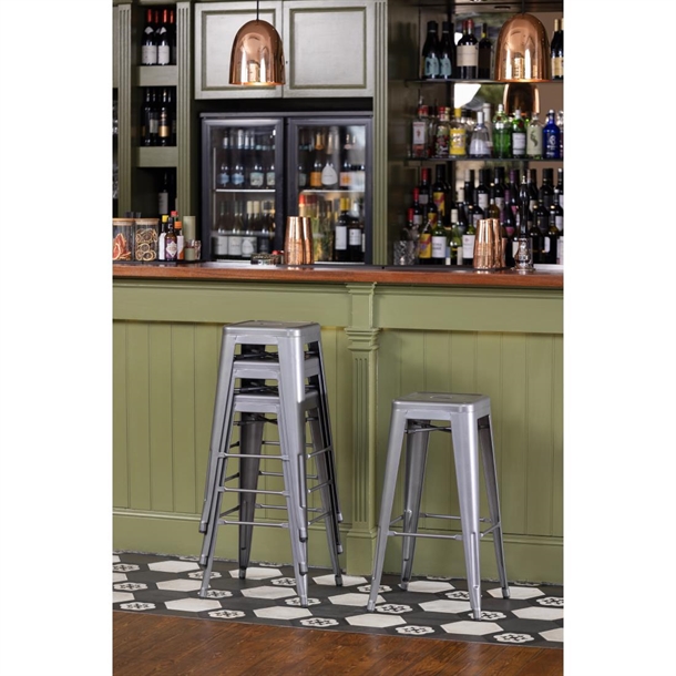 Bolero Bistro Metal High Bar Stool Gun Metal Grey (4 Pack)