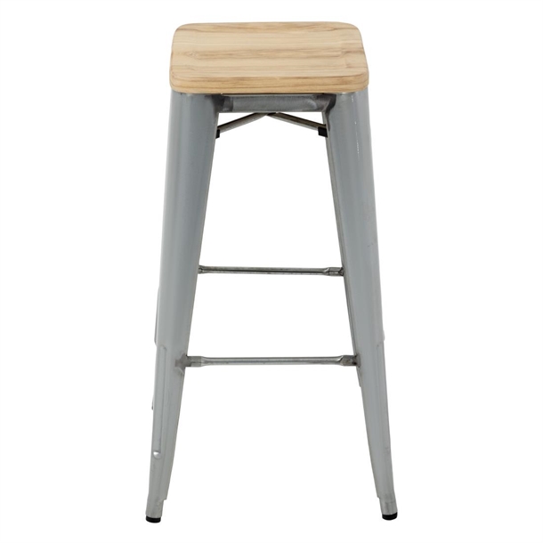 Bolero Bistro High Stools with Wooden Seat Pad Galvanised Steel (4 Pack)