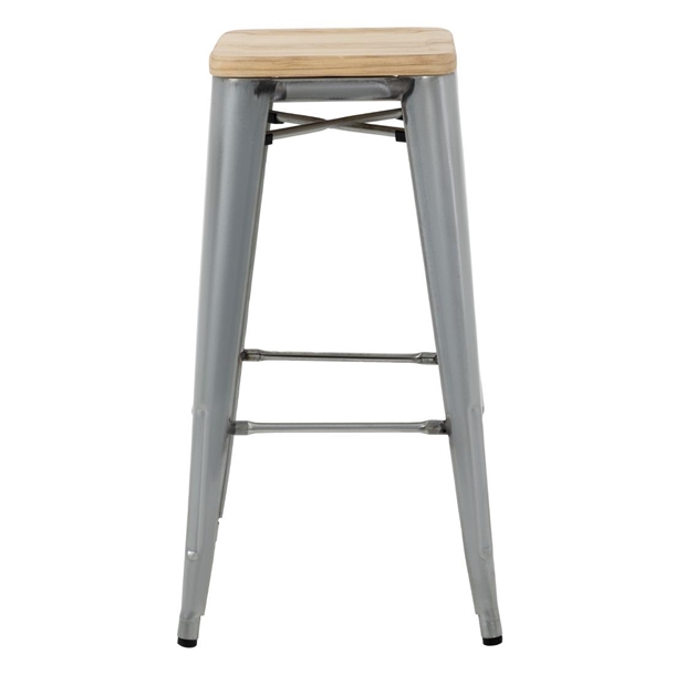 Bolero Bistro High Stools with Wooden Seat Pad Galvanised Steel (4 Pack)