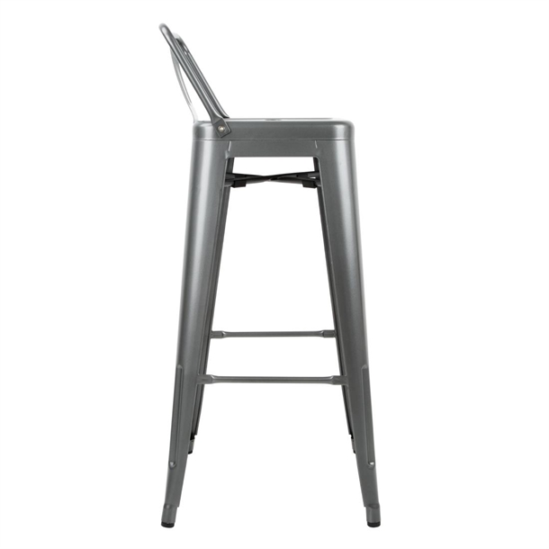 Bolero High Metal Bar Stools with Back Rests Gun Metal Grey (4 Pack)