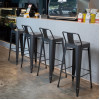 Bolero High Metal Bar Stools with Back Rests Gun Metal Grey (4 Pack)