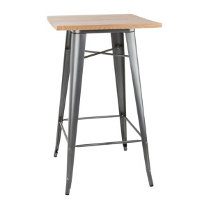 Bolero Bistro Metal Square Bar Table Gun Metal Grey with Wooden Top 600mm