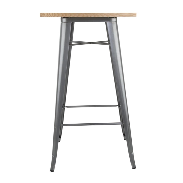 Bolero Bistro Metal Square Bar Table Gun Metal Grey with Wooden Top 600mm Bolero Bistro Metal Square Bar Table Gun Metal Grey with Wooden Top 600mm