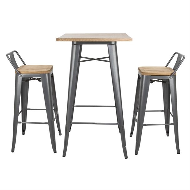 Bolero Bistro Metal Square Bar Table Gun Metal Grey with Wooden Top 600mm Bolero Bistro Metal Square Bar Table Gun Metal Grey with Wooden Top 600mm
