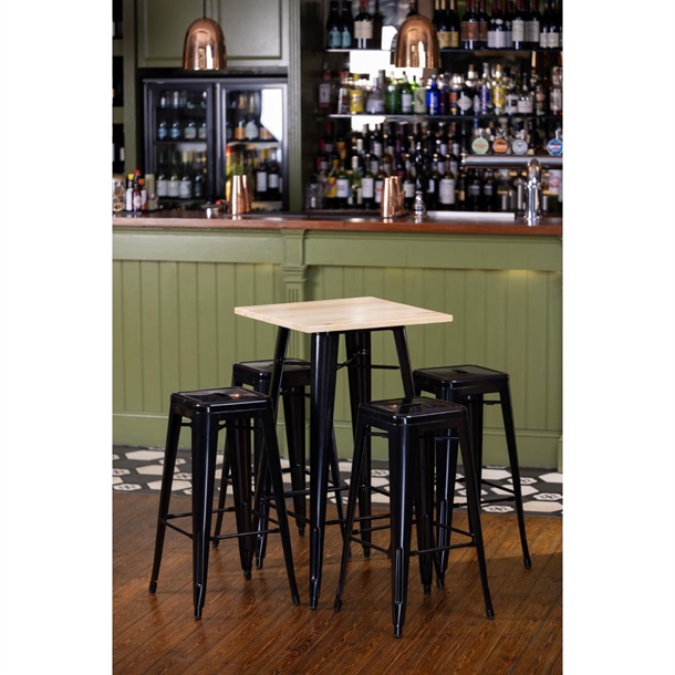 Bolero Bistro Metal Square Bar Table Black with Wooden Top 600mm