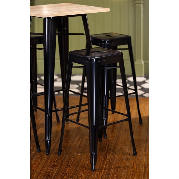Bolero Bistro Metal Square Bar Table Black with Wooden Top 600mm