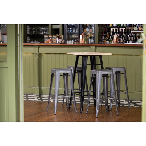 Bolero Bistro Metal Square Bar Table Black with Wooden Top 600mm