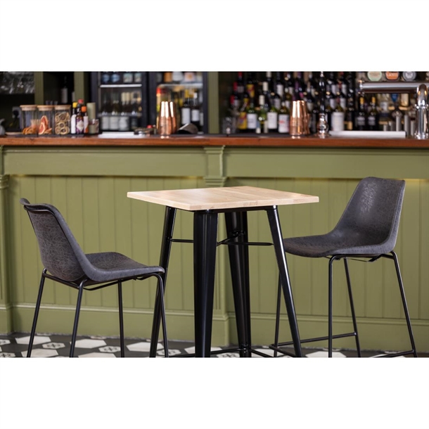 Bolero Bistro Metal Square Bar Table Black with Wooden Top 600mm