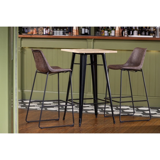 Bolero Bistro Metal Square Bar Table Black with Wooden Top 600mm