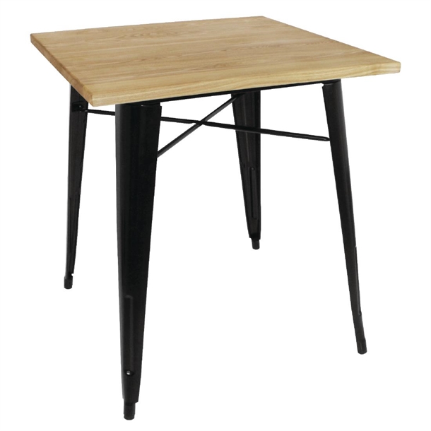Bolero Bistro Metal Square Table Black with Wooden Top 700mm Bolero Bistro Metal Square Table Black with Wooden Top 700mm