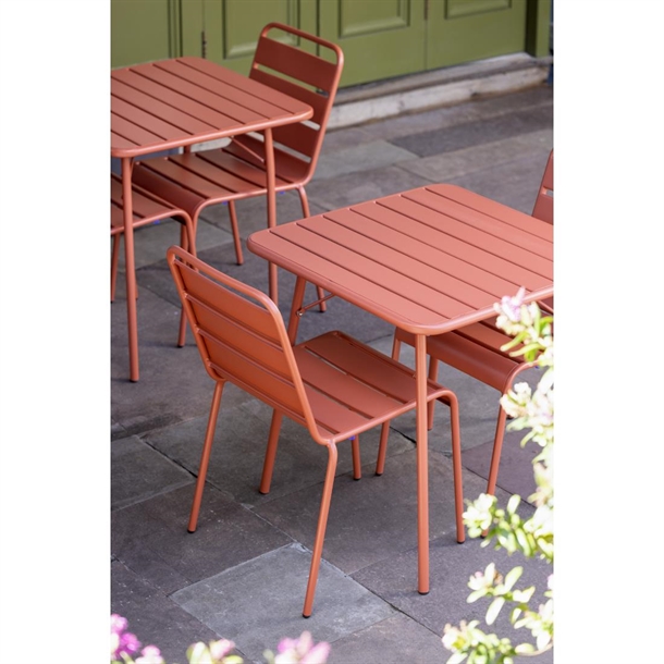 Bolero Terracotta Square Slatted Steel Table - 700mm
