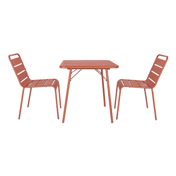 Bolero Terracotta Square Slatted Steel Table - 700mm