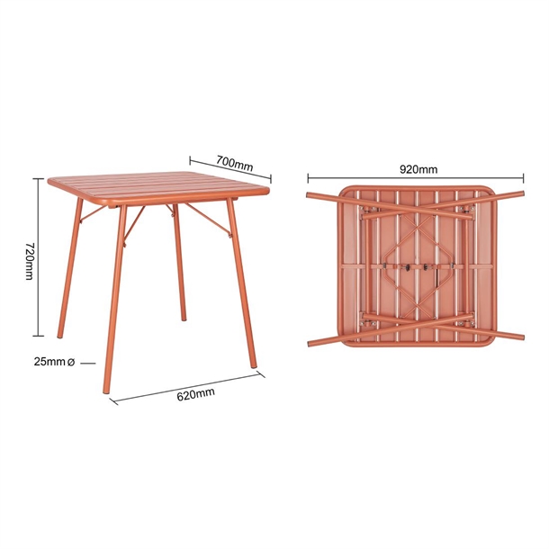 Bolero Terracotta Square Slatted Steel Table - 700mm