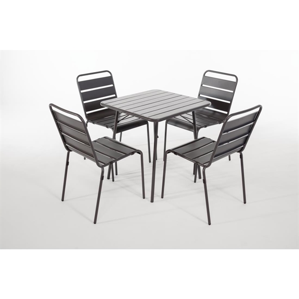 Bolero Square Slatted Steel Table Grey 700mm Bolero Square Slatted Steel Table Grey 700mm
