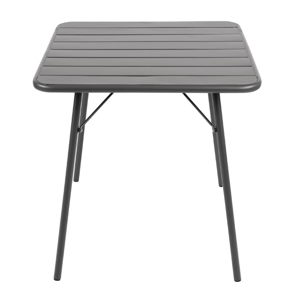 Bolero Square Slatted Steel Table Grey 700mm Bolero Square Slatted Steel Table Grey 700mm