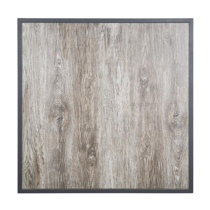 Bolero Wood Grain Effect Outdoor Tempered Glass Table Top Grey Trim 700mm