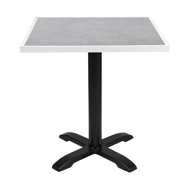 Bolero Light Grey Stone Effect Outdoor Tempered Glass Table Top White Trim 700mm