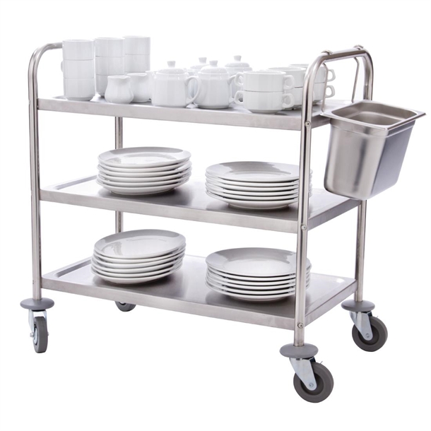 Vogue Stainless Steel 3 Tier Clearing Trolley Large Vogue Stainless Steel 3 Tier Clearing Trolley Large
