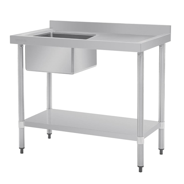 Vogue Single Bowl Sink R/H Drainer - 1000mm 90mm Drain Vogue Single Bowl Sink R/H Drainer - 1000mm 90mm Drain