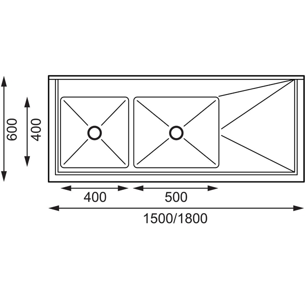 Vogue Double Bowl Sink R/H Drainer - 1500mm 90mm Drain