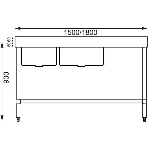 Vogue Double Bowl Sink R/H Drainer - 1500mm 90mm Drain