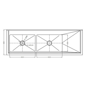 Vogue Double Bowl Sink R/H Drainer - 1800mm 90mm Drain