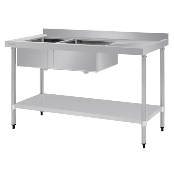 Vogue Double Bowl Sink R/H Drainer - 1500mm x 700mm  90mm Drain