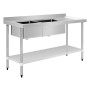 Vogue Double Bowl Sink R/H Drainer - 1500mm x 700mm  90mm Drain