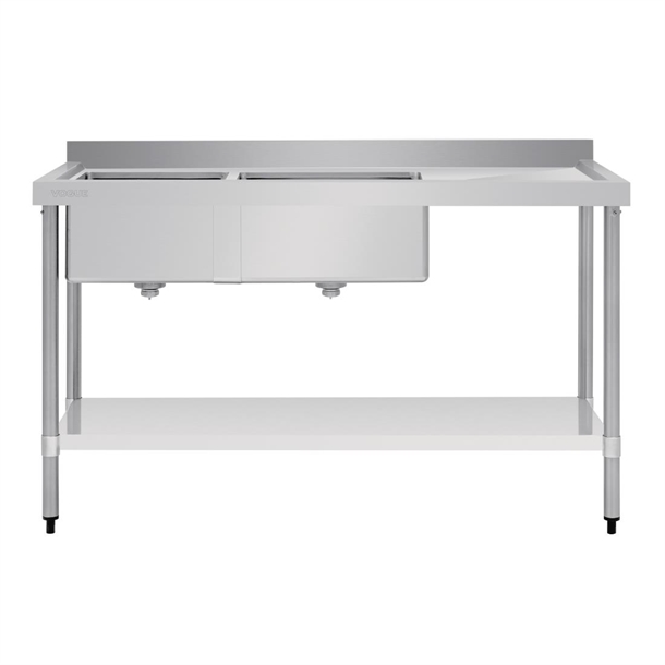 Vogue Double Bowl Sink R/H Drainer - 1500mm x 700mm  90mm Drain