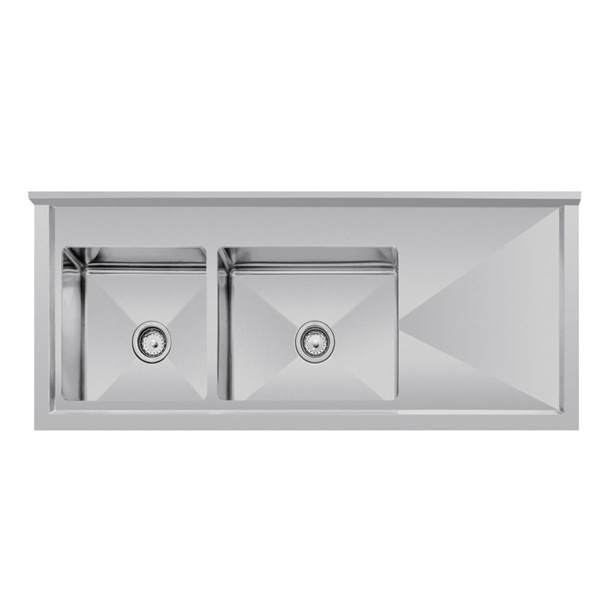 Vogue Double Bowl Sink R/H Drainer - 1500mm x 700mm  90mm Drain